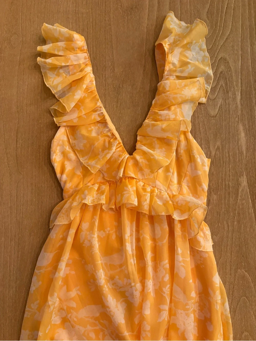 Abercrombie & Fitch Drama Ruffle Floral Maxi Dress XS NWT Yellow Orange White